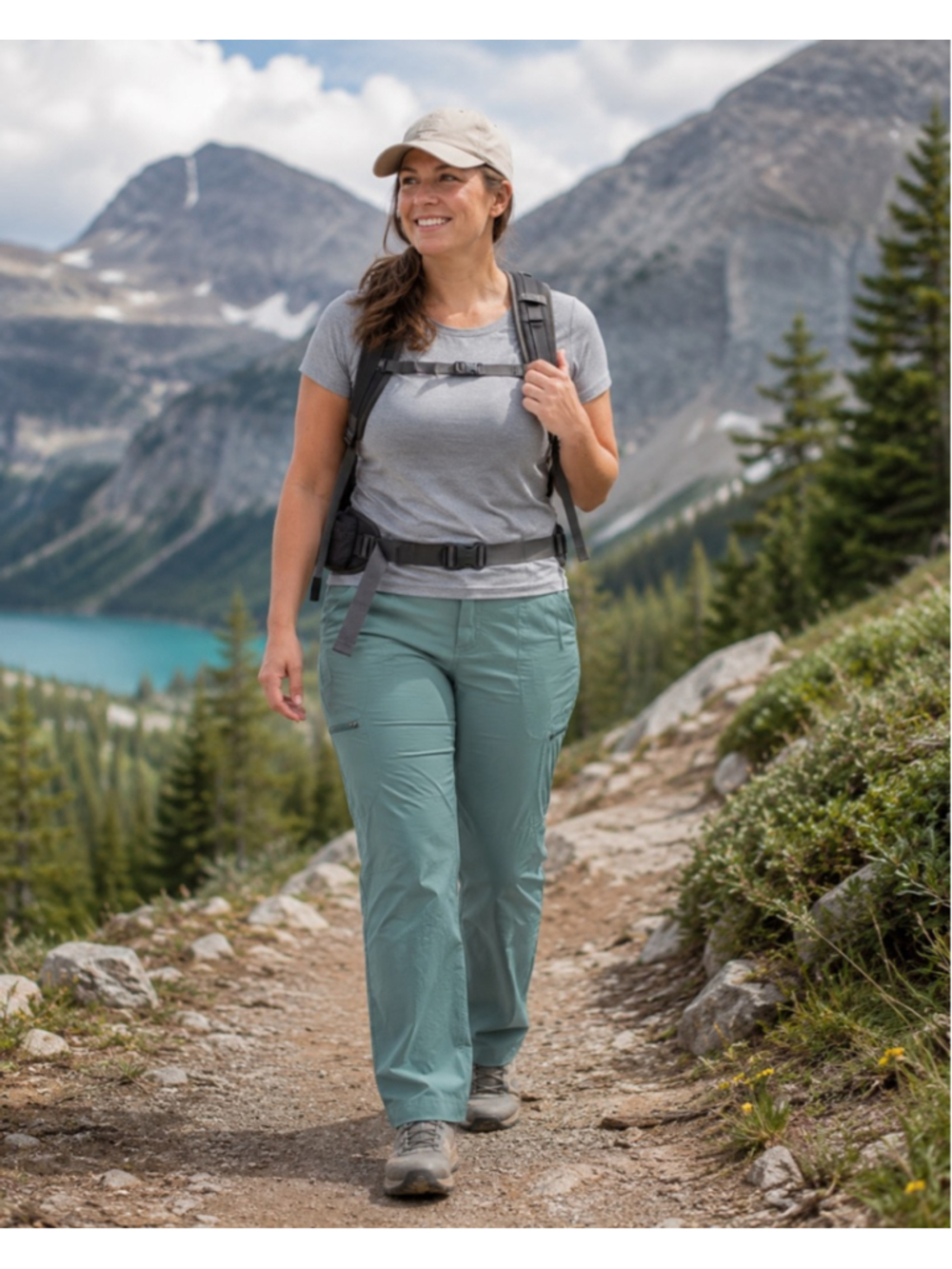 L.L.Bean Vista Camp Pants Women's 18 Reg Teal Cargo Hiking